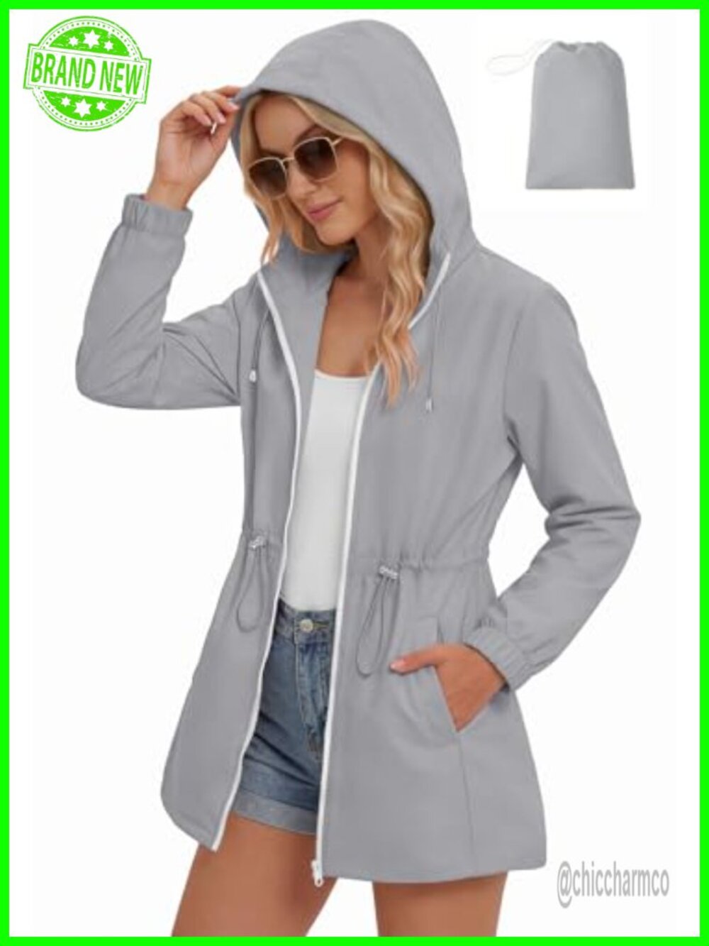 Women's Lightweight Waterproof Hooded Long Rain Jacket Packable